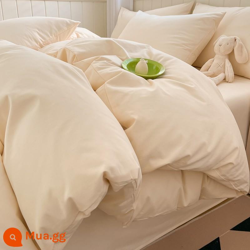 Dày Cotton Chải Giường Bốn Món 100 Cotton Ins Phong Cách Đơn Giản Chăn Ga Gối Ký Túc Xá Bộ 3 Bộ Chăn Ga Gối Chần Gòn - L kem màu vàng [Loại A dành cho bà mẹ và trẻ sơ sinh loại 100 cotton dày chải]