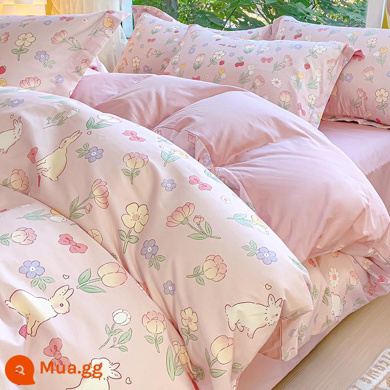 Ins vỏ chăn bông nguyên chất 150x200 mảnh đơn con đơn 100 cotton 1.5m vỏ chăn ga trải giường nữ 200x230 - JXH cành sen đào