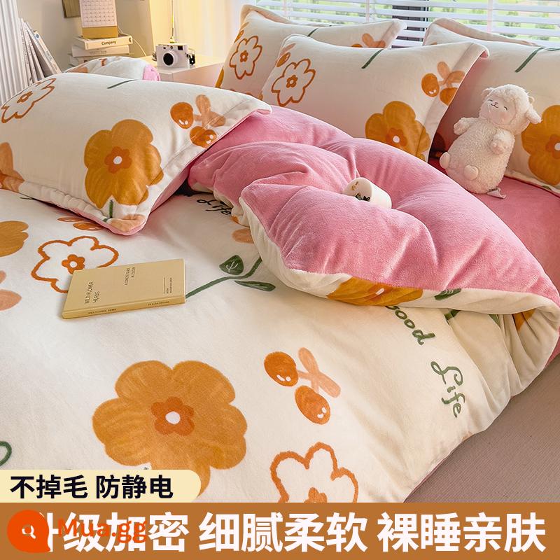 Lông cừu san hô vỏ chăn đơn sữa flannel chăn lõi bao nhung 2 mặt đôi đơn mùa đông ấm áp làm dày - Ngôn ngữ hoa lãng mạn (dày và nhung)