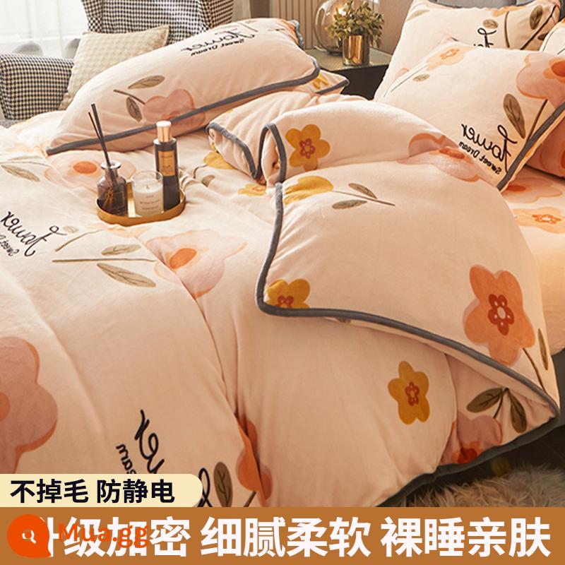 Lông cừu san hô vỏ chăn đơn sữa flannel chăn lõi bao nhung 2 mặt đôi đơn mùa đông ấm áp làm dày - Ngôn ngữ hoa (dày và nhung)