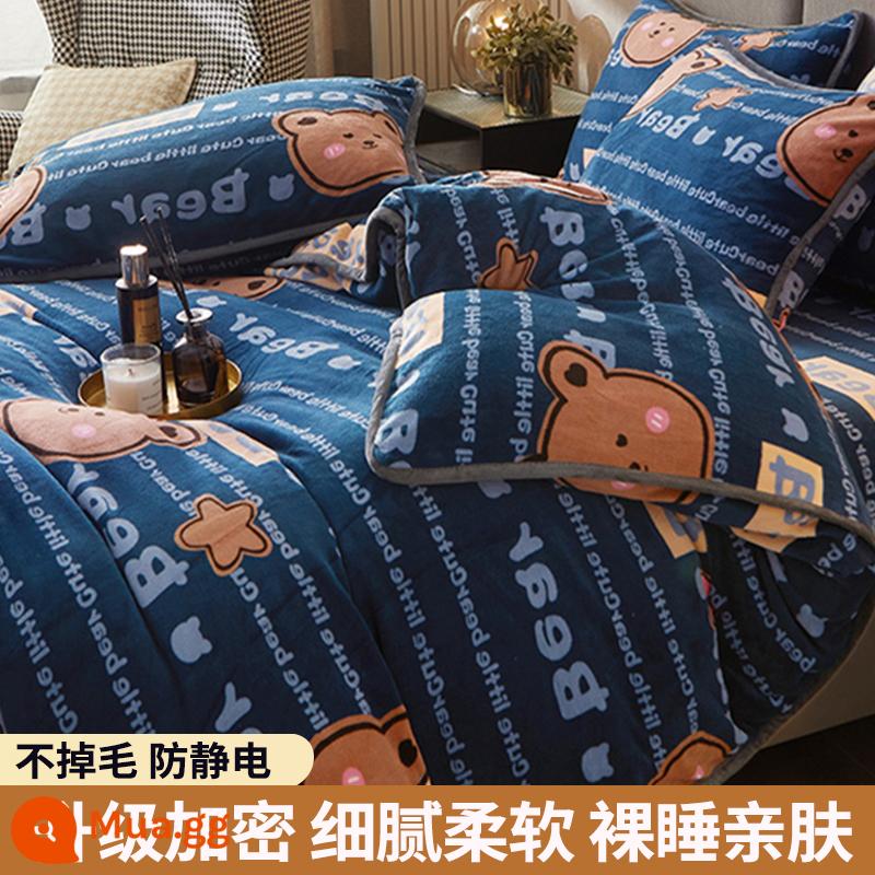 Lông cừu san hô vỏ chăn đơn sữa flannel chăn lõi bao nhung 2 mặt đôi đơn mùa đông ấm áp làm dày - Alphabet Bear (dày và nhung)