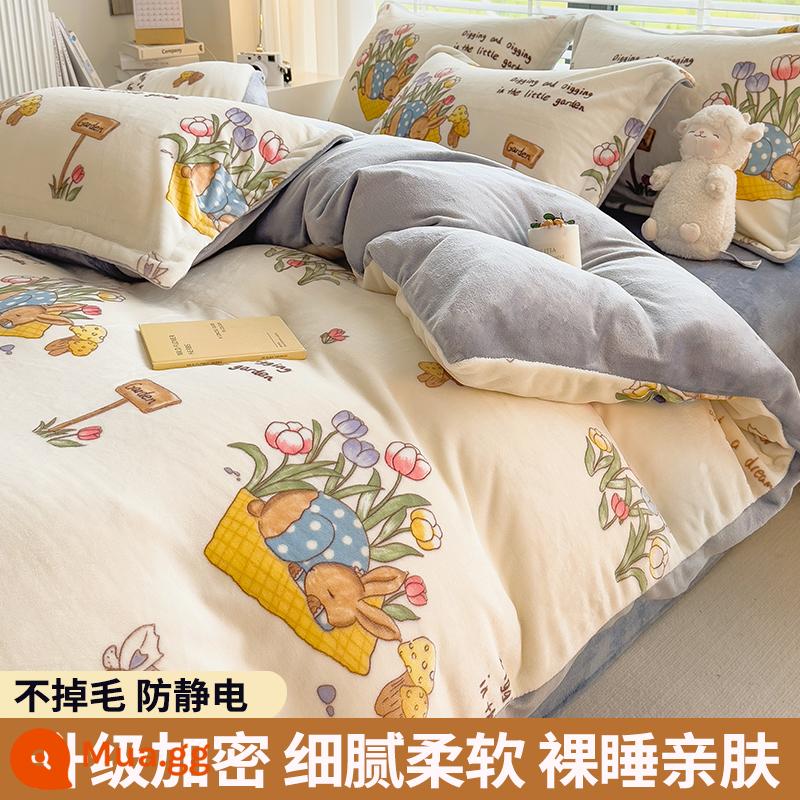 Lông cừu san hô vỏ chăn đơn sữa flannel chăn lõi bao nhung 2 mặt đôi đơn mùa đông ấm áp làm dày - Vườn Youruo (dày và nhung)