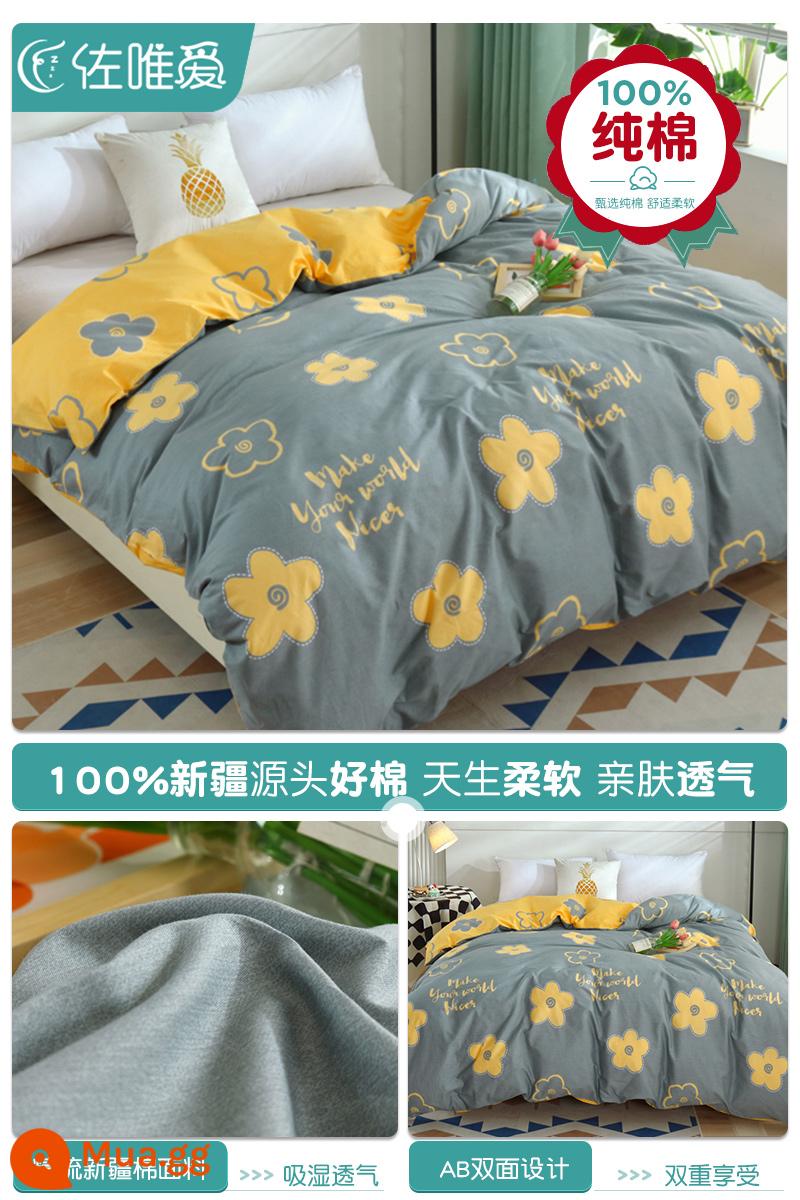 Cotton nguyên chất vỏ chăn đơn mảnh 100 tấm bông mùa đông ký túc xá đơn vỏ chăn 150x200x230 đôi chăn đơn bộ - bông hoa bí ẩn