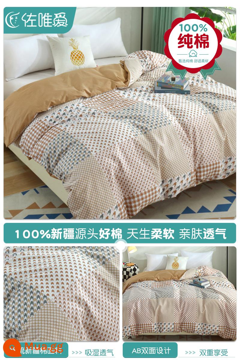 Cotton nguyên chất vỏ chăn đơn mảnh 100 tấm bông mùa đông ký túc xá đơn vỏ chăn 150x200x230 đôi chăn đơn bộ - Tận hưởng niềm vui