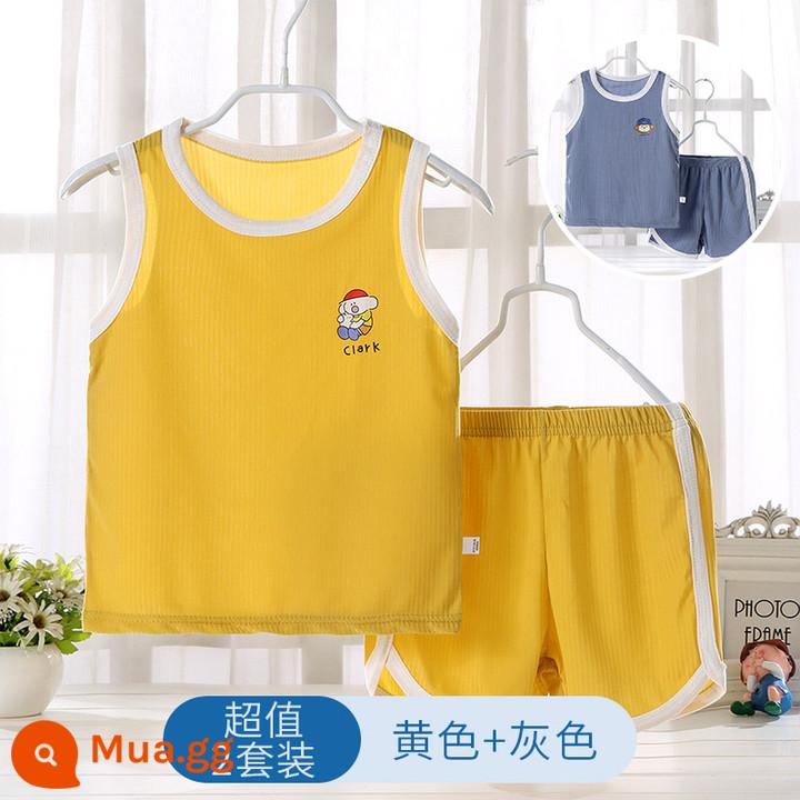 Áo vest trẻ em phù hợp với phần mỏng phương thức nhà bé trai và bé gái không tay điều hòa không khí quần áo bé băng lụa đồ ngủ mùa hè - vàng + xám