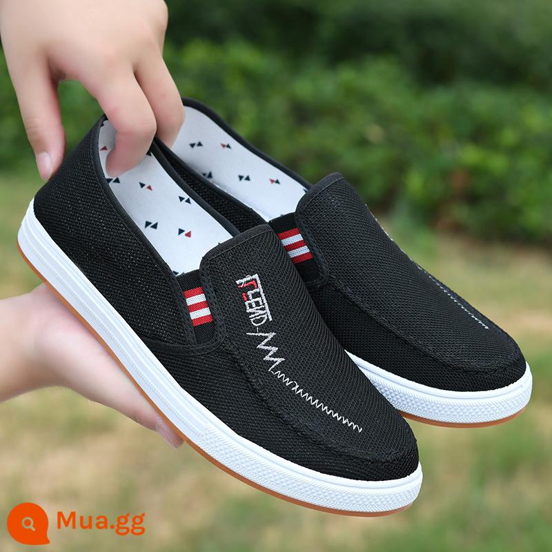 Nam Mùa Hè Lưới Thoáng Khí Nam Giày Slip On Cũ Bắc Kinh Giày Vải Nam Giày Đế Gân - A09-đen [đế gân bò]