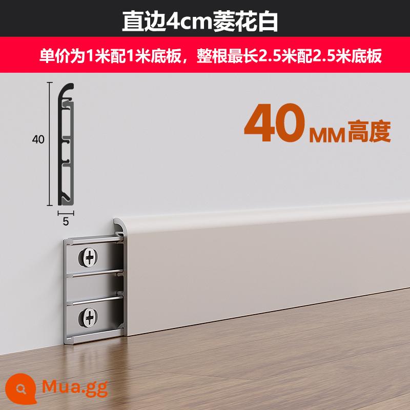 Tấm ốp chân tường hợp kim nhôm mới của Hoàng đế Hồng Kông 2 cm 4 cm 6 cm 8 cm đường viền chân tường siêu mỏng và cực hẹp - Model cạnh thẳng 4cm màu trắng kim cương (bảng 1 mét + giá đế 1 mét)