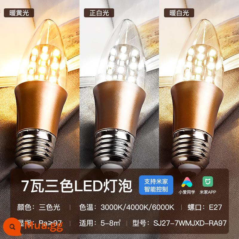 Bóng đèn LED đầu bong bóng e14e27 kích thước nguồn sáng vít ánh sáng 3 màu 7W9W tiết kiệm năng lượng chiếu sáng hộ gia đình làm nổi bật hạt đèn - [97 CRI cao] Cổng vít 7w-E27-Mijia Smart (Wuji 3000k~6000k) SJ27-7WMJXD-RA97