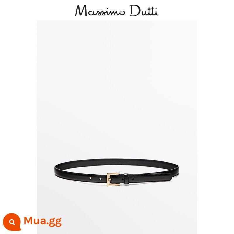 [Quà năm mới] Phụ kiện nữ Massimo Dutti thu đông thắt lưng da thiết kế khóa ghim vuông 06157690800 - Đen