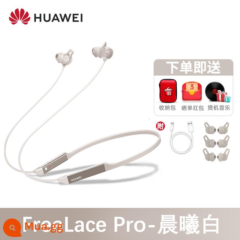 Tai nghe Bluetooth thể thao không dây Huawei FreeLace Pro treo cổ loại dây buộc giảm tiếng ồn chủ động chính hãng - buổi sáng trắng