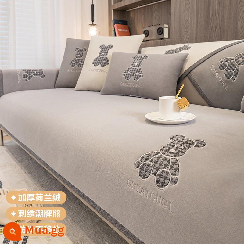 2023 Mới Bốn Mùa Đa Năng Viền Ghế Sofa Đệm Ánh Sáng Hiện Đại Sang Trọng Bao Gồm Tất Cả Đa Năng Chống Trơn Trượt Bộ Ghế Sofa - Gấu nhồi bông ngắn màu xám