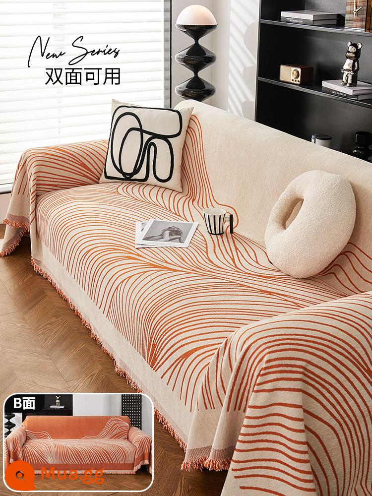 Bông Nhung Chống Thấm Nước Ghế Sofa Vải Bốn Mùa Đa Năng Chống Trơn Trượt Ghế Sofa Chống Mèo Xước Vải Đệm Ghế bụi - Line Art - Cam (có sẵn ở cả hai mặt)