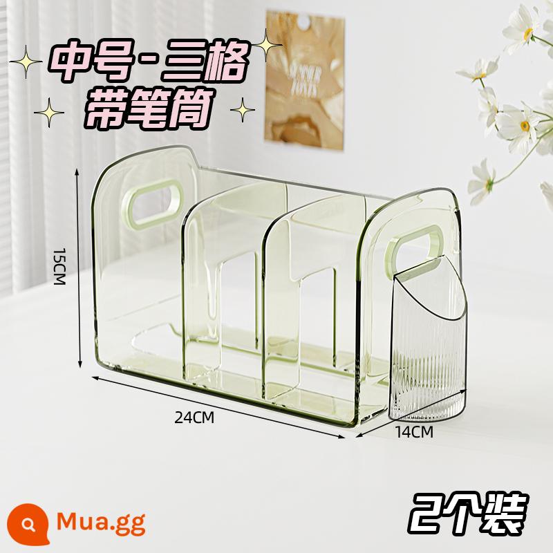 Máy Tính Để Bàn Giá Sách Kệ Sách Hộp Bảo Quản Trong Suốt Sách Học Sinh Để Bàn Chia Acrylic Bút Có Giá Để Đồ - [Gói 2] Ba Ngăn - Xanh Mờ + Hộp Đựng Bút ✅ Mẫu bán chạy