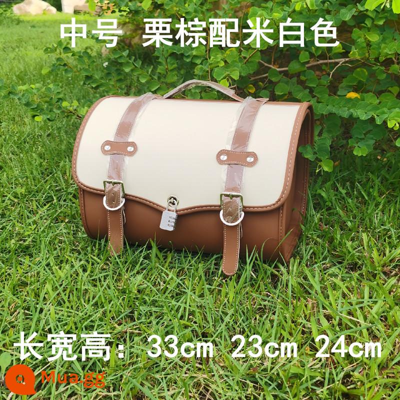 Đuôi Xe Máy Túi Retro Ghế Sau Túi Xe Ô Tô Điện Da Đuôi Hộp Ns125la Đạp Túi Hậu Sau Đa Năng - Màu nâu hạt dẻ vừa phải có màu trắng nhạt, có thể đựng được mũ bảo hiểm