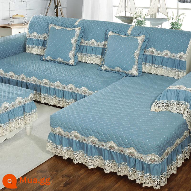 Đệm Sofa Bốn Mùa Đa Năng Lưng Khăn Vải Ghế Đệm Da Gỗ 2022 Ghế Sofa Trọn Gói Đa Năng Mùa Đông - Màu xanh nước biển Camille