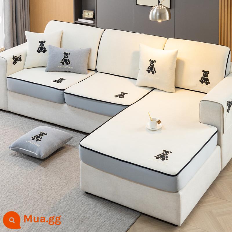 Vỏ bọc ghế sofa Vỏ đàn hồi đa năng bao gồm tất cả các mùa 2023 Đệm sofa gỗ nguyên khối mới - W Trendy Bear (Sofa Fit)-Beige