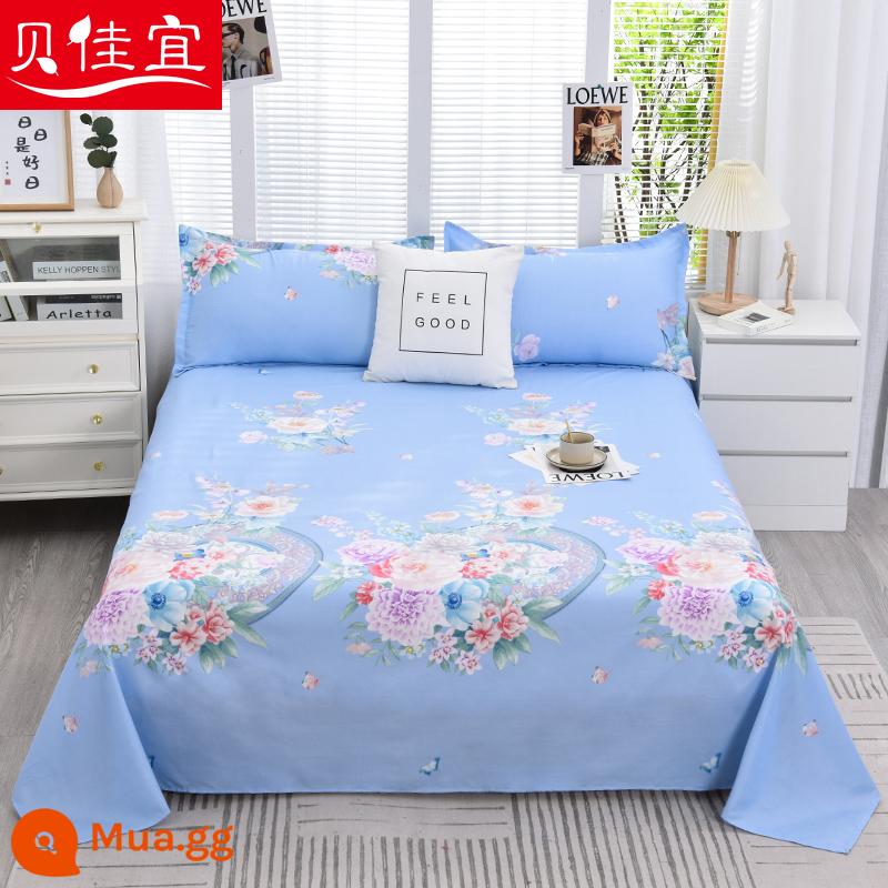 Tấm ga trải giường cotton đã giặt một mảnh mùa đông đôi chải chăn đơn Kang vỏ gối đơn ký túc xá sinh viên giường đơn ba món - hoa