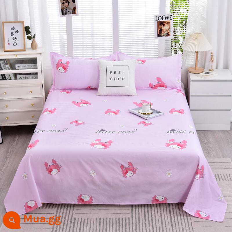 Tấm ga trải giường cotton đã giặt một mảnh mùa đông đôi chải chăn đơn Kang vỏ gối đơn ký túc xá sinh viên giường đơn ba món - mèo cua nhỏ