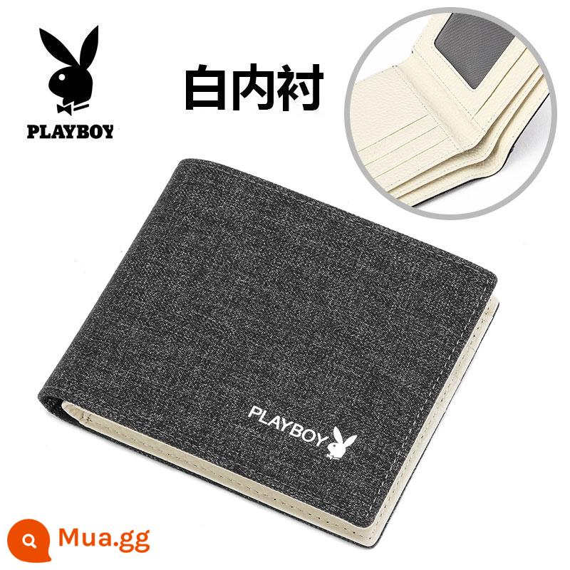 Playboy Chính Thức Flagship Store Chính Hãng Ví Nam Ngắn Mới Vải Bố Đơn Giản Tiền, Ví - Model B màu đen (lớp lót màu trắng)