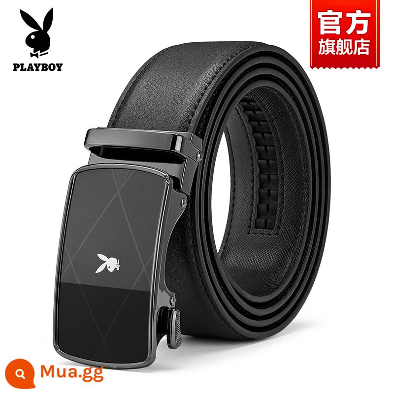 Thắt lưng nam da bò khóa tự động Playboy 2023 thắt lưng nam mới thắt lưng nam phong cách trẻ trung - Đen T8303111 [Bao bì hộp quà tặng]