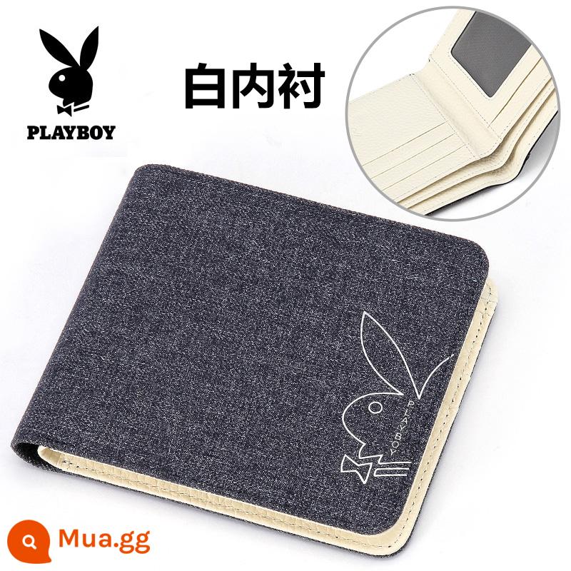 Playboy Chính Thức Flagship Store Chính Hãng Ví Nam Ngắn Mới Vải Bố Đơn Giản Tiền, Ví - Loại A màu xanh (lớp lót màu trắng)