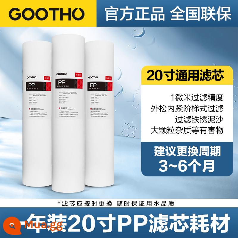 GOOTHO chai lớn màu trắng tiền lọc hộ gia đình nước máy cho cả nhà máy lọc nước lưu lượng lớn máy lọc nước - Bông PP 20 inch 1 micron, 3 chiếc, hàng tiêu dùng một năm