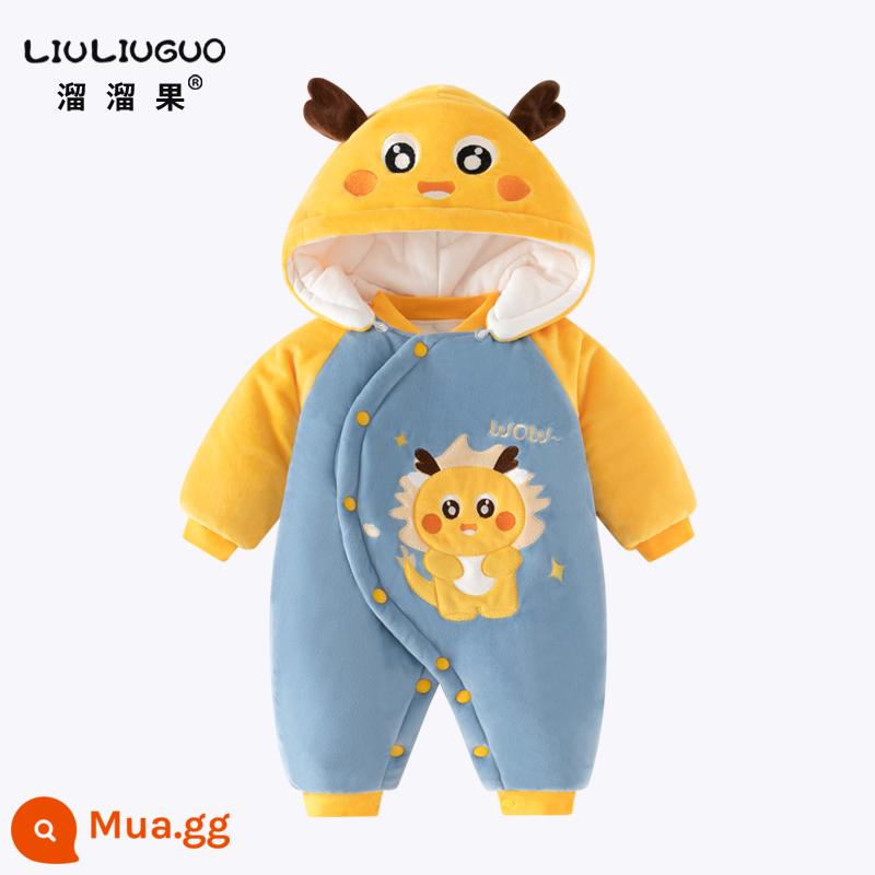 Cô gái bé jumpsuit mùa thu và mùa đông phù hợp với trẻ sơ sinh quần áo mùa đông đi ra ngoài trăng tròn công chúa siêu phong cách phương tây quần áo mùa đông - Khủng long nhỏ nhung ấm áp