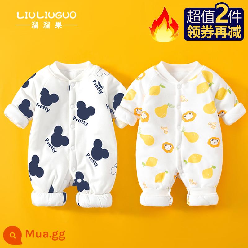 2 món đồ sơ sinh quần áo thu đông jumpsuit bé sơ sinh bộ đồ lót bông cho bé đi chơi từ tháng 3 đến tháng 3 - Bông mỏng (chuột hoạt hình + lê gấu)