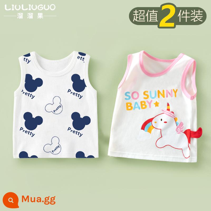 Áo Vest Cho Bé Mùa Hè Mỏng Phần Cotton Áo Vest Trẻ Em Bên Trong Mặc Bé Gái Sling Không Tay Bé Trai Đáy Mùa Hè - Áo vest ngắn tay (hoạt hình chuột + kỳ lân)