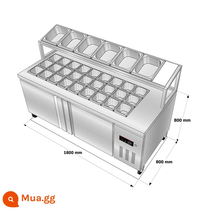 Bàn sa lát có rãnh bàn làm việc tươi mát tủ trưng bày câu cá trái cây món ăn cay thương mại món ăn nóng lạnh món ăn phụ tủ lạnh - Bàn salad 1,8m có kệ (có 15 đĩa 1/6)