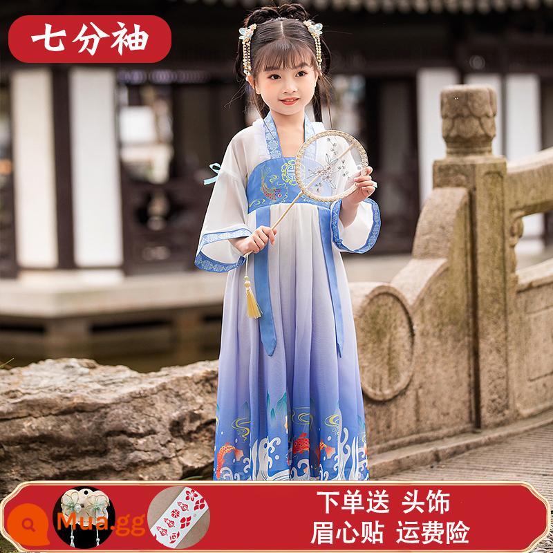 Hanfu Bé Trai Phong Cách Mùa Xuân 2023 New Girls Super Fairy Tang Suit Bé Trai Trẻ Em Học Sinh Trung Quốc Cổ Đại Quần Áo Trang Phục Xuân Thu - Mẫu tay áo ba phần tư của phụ nữ Lingyun