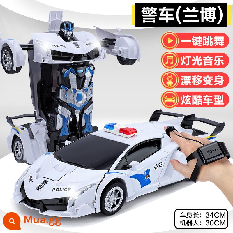 Cảm ứng cử chỉ biến dạng ô tô điều khiển từ xa sạc xe bốn bánh đua King Kong robot trẻ em bé trai quá khổ xe đồ chơi - Xe cảnh sát cực lớn màu trắng [Điều khiển bằng giọng nói + Cảm giác cơ thể + Điều khiển từ xa + Đồng hồ]