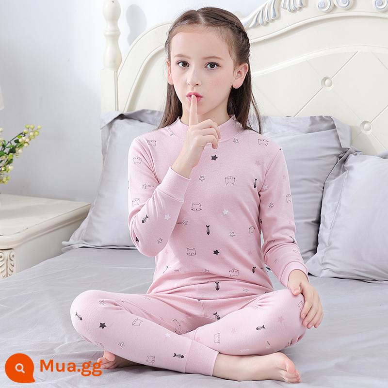 Catman Bé Gái Quần Áo Mùa Thu Quần Vệ Sinh Trẻ Em Lớn Bé Gái Cotton Bộ Đồ Lót Trẻ Em Thanh Thiếu Niên Cotton Nguyên Chất Bộ Đồ Ngủ Áo Len Cotton - M19209 - Cổ trung tâm