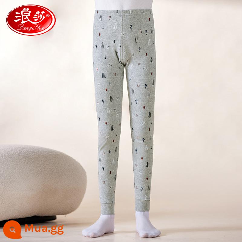 Quần vệ sinh trẻ em Langsha bé trai và bé gái cotton nguyên chất mùa xuân thu quần giữ nhiệt đơn bé trai quần cotton dòng đồ ngủ trẻ em cỡ vừa và lớn - Mẫu nam - cây thông Noel màu xám