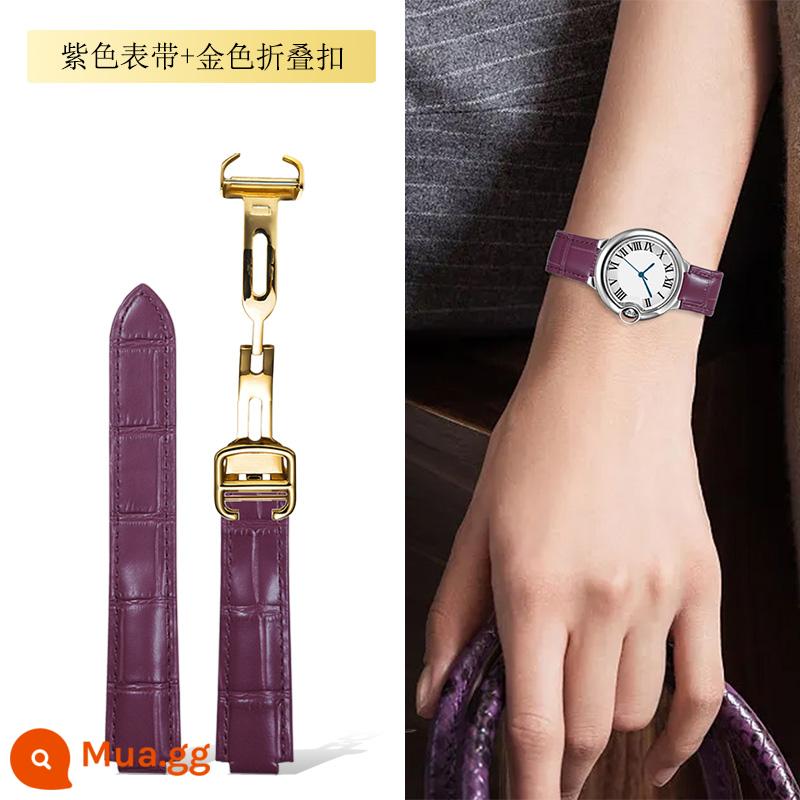 Dây đeo Langdong phù hợp với Cartier Dây đeo bóng màu xanh da bò Cartier Dây đeo màu hồng da bò thật - Dây đeo màu tím + khóa gấp vàng