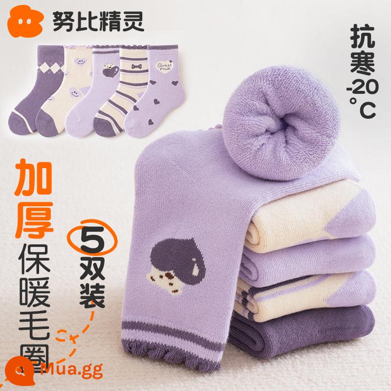 Vớ của các cô gái mùa thu và mùa đông cotton cotton mid -tube trẻ em với vòng tròn ấm làm tóc dày vào mùa đông cô gái dễ thương cho bé - Đôi ren tình yêu-5 (cotton ấm áp)