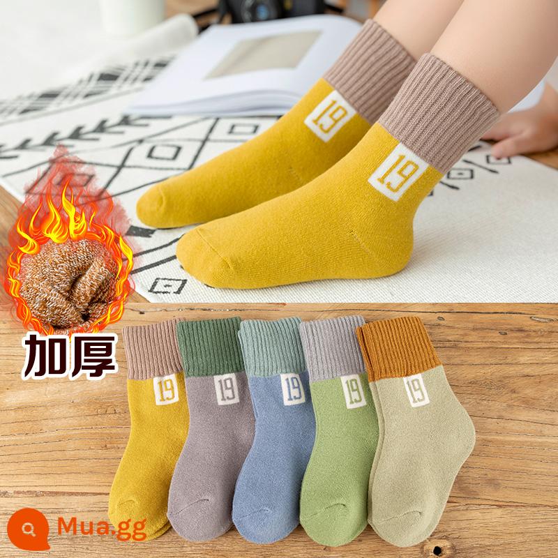 Vớ của các cô gái mùa thu và mùa đông cotton cotton mid -tube trẻ em với vòng tròn ấm làm tóc dày vào mùa đông cô gái dễ thương cho bé - Đôi số 19-5 (dày terry)