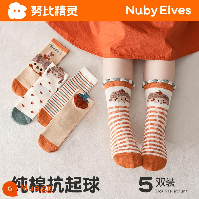 Vớ trẻ em mùa thu đông bé trai và bé gái cotton nguyên chất Plus nhung dày dặn tất bé trai và bé gái tất mùa đông cho bé - Cô Gái Mỉm Cười-Thu Đông Cotton Nguyên Chất (5 Đôi)