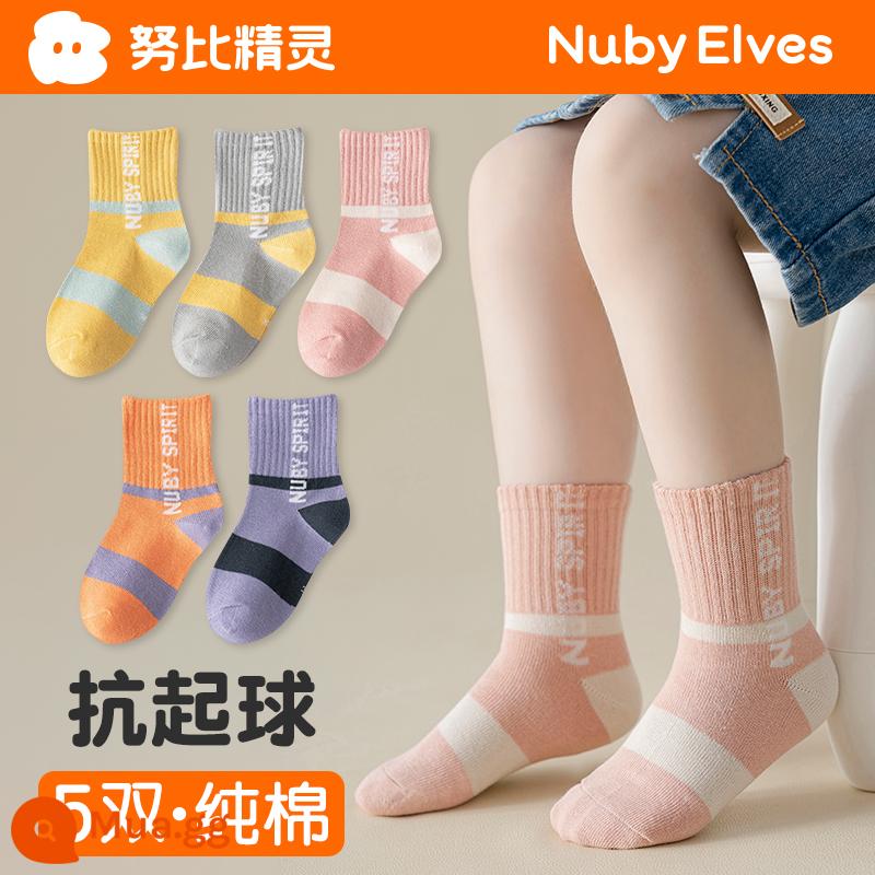 Vớ trẻ em mùa thu đông bé trai và bé gái cotton nguyên chất Plus nhung dày dặn tất bé trai và bé gái tất mùa đông cho bé - Chữ cái tiếng anh-Thu cotton nguyên chất (5 đôi)