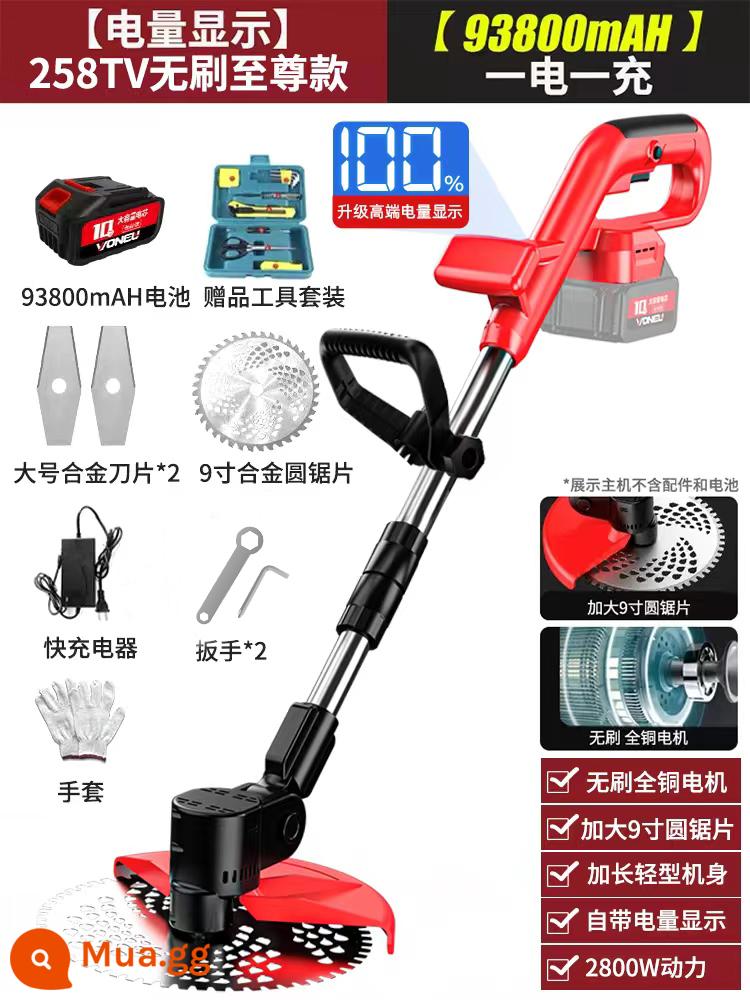 Điện Không Chổi Than Máy Cắt Cỏ Hộ Gia Đình Nhỏ Weeder Pin Lithium Sạc Máy Cắt Cỏ Công Suất Cao Làm Cỏ Hiện Vật - Màn hình hỗ trợ không chổi than 2800W [258TV 93800mAH] một lần sạc và một lần sạc (màu đỏ)