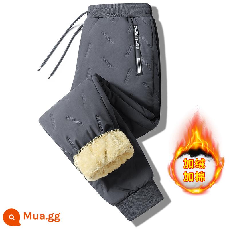 Sherpa Nhung Quần Nam Mùa Đông Plus Nhung Dày Quần Âu Size Lớn Rời Quần Áo Khoác Ngoài Chống Gió Quần Cotton Ấm Áp - bàn chân màu xám