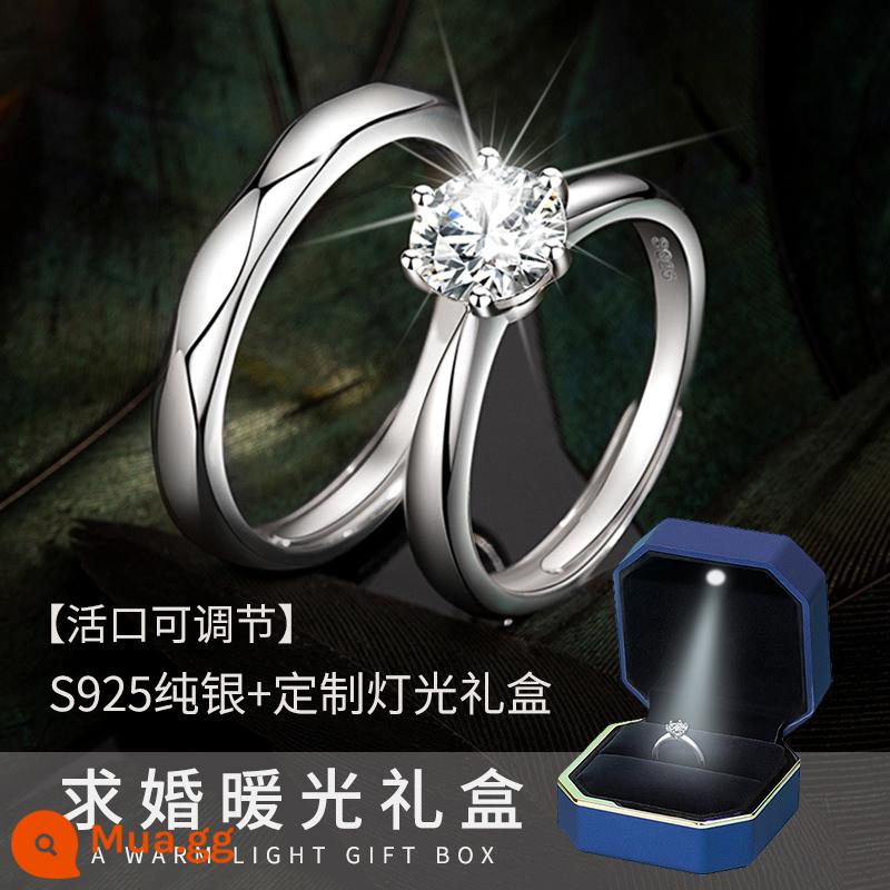 Moissanite Nhẫn Đứng Kim Cương Một Carat Nhẫn Đôi Nữ Bạc Cặp Nhẫn Tùy Chỉnh Chữ Đề Nghị Hôn Nhân Quà Tặng Sinh Nhật - [Khuyến nghị dành cho cặp đôi] Vòng tròn di tích nam/Nữ 1 Carat