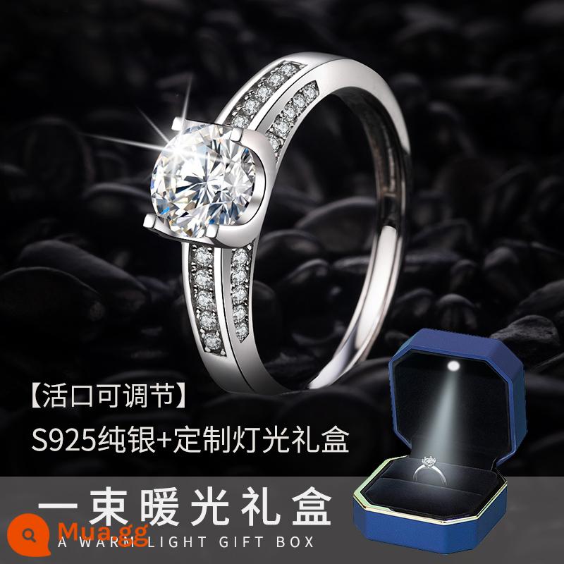 Moissanite Nhẫn Đứng Kim Cương Một Carat Nhẫn Đôi Nữ Bạc Cặp Nhẫn Tùy Chỉnh Chữ Đề Nghị Hôn Nhân Quà Tặng Sinh Nhật - [Đầu bò nguyên khối kim cương] 1 carat