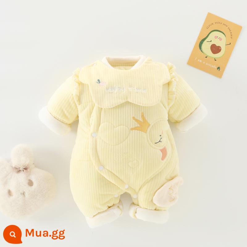 Áo liền quần sơ sinh dày ấm phù hợp với mùa thu đông nam nữ cotton cho bé quần áo liền quần cho bé chần bông ra quần áo - Thiên nga nhỏ màu vàng