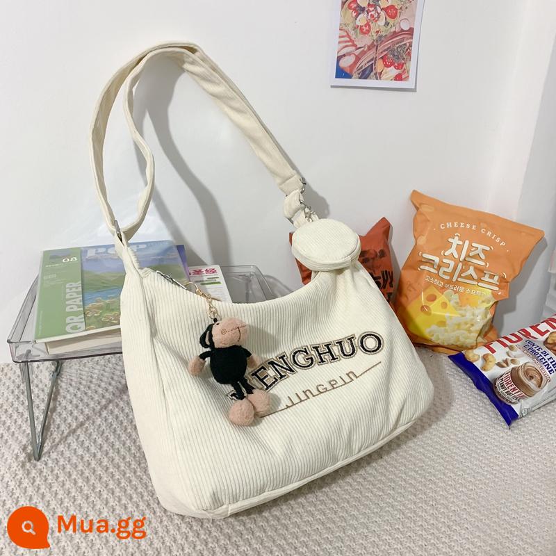 Túi canvas nữ túi messenger túi tote nữ hợp thời trang 2023 túi đeo vai sức chứa lớn cặp học sinh đại học phù hợp với mọi đối tượng - Món quà màu trắng mặt dây chuyền khỉ đột miệng lớn