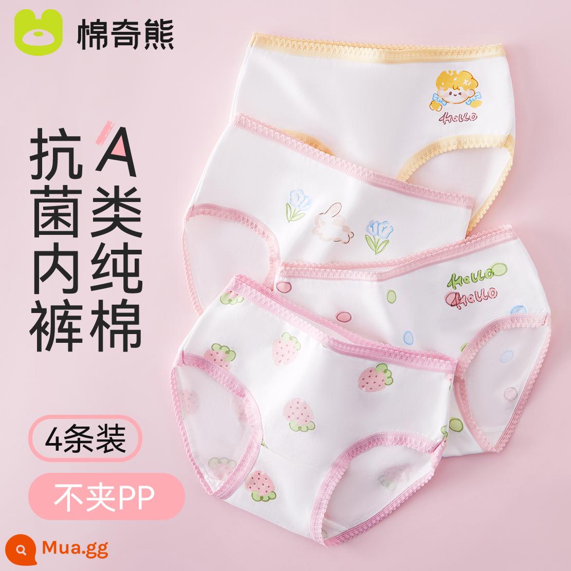 Quần lót bé gái, quần đùi cotton trẻ em, quần lót boxer 100% cotton cho bé, bé gái vừa và lớn, quần short không pp - Gói Manbai Strawberry-4 (Hình tam giác) [Bông nguyên chất loại A]