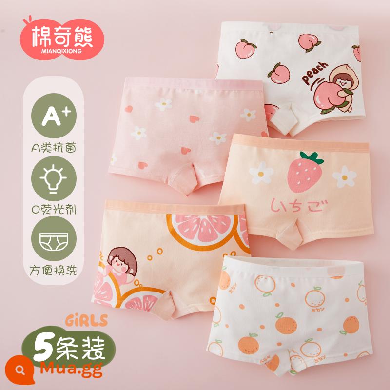 Quần lót bé gái cotton nguyên chất lưới thoáng khí quần đùi boxer trẻ em 100% cotton mùa hè phần mỏng bé gái - Peach Girl-5 Gói [Phong cách cotton nguyên chất được nâng cấp]