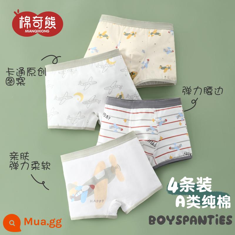 Quần lót bé trai cotton nguyên chất quần đùi trẻ em cotton 100% bé gái năm mới lớn màu đỏ bé trai quần boxer an toàn - gói b075-4