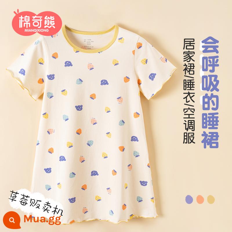 Váy ngủ bé gái cotton mùa hè tay ngắn cotton mùa hè trẻ em hoạt hình siêu mỏng đồ ngủ bé gái công chúa gió phục vụ tại nhà - Máy bán dâu tự động-gói đơn [váy ren]