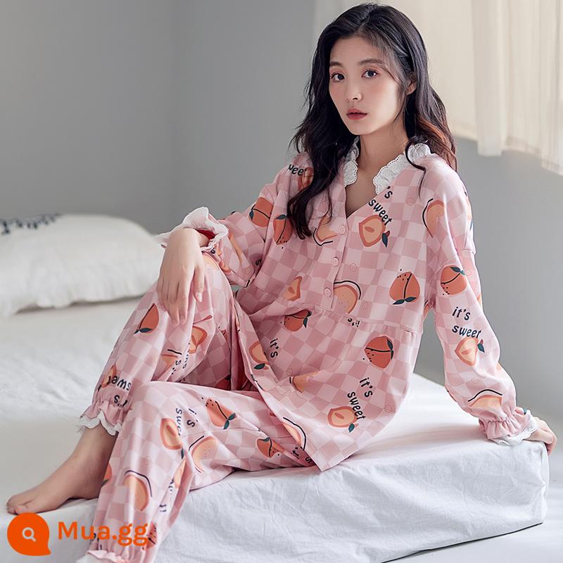 Bộ đồ ngủ Fenteng hợp thời trang mới dành cho nữ mùa xuân và mùa thu cotton nguyên chất áo cardigan nữ dài tay giản dị có thể mặc bên ngoài Bộ cotton phục vụ tại nhà - Màu tím đậm N3748